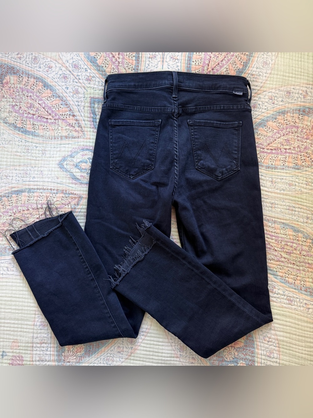 MOTHER Insider Crop Step Fray Jeans Night in Paris Dark Blue Black 27 Stretch